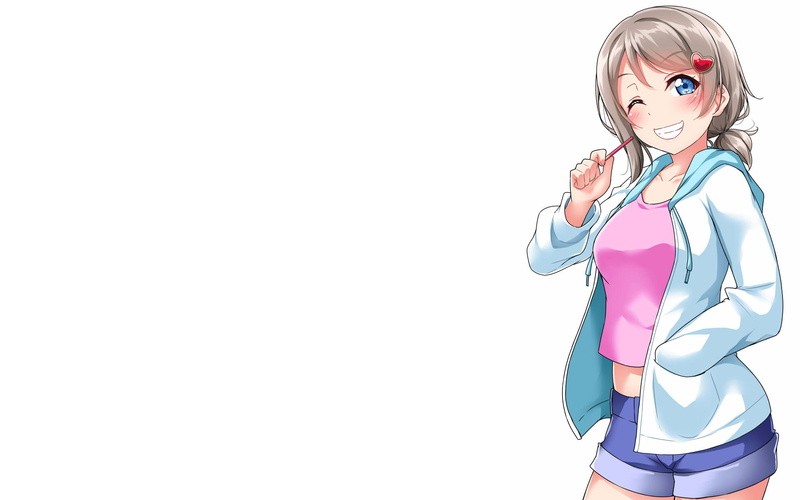 Love Live!, anime, white  background, Love Live! Sunshine, Watanabe You, 1080P