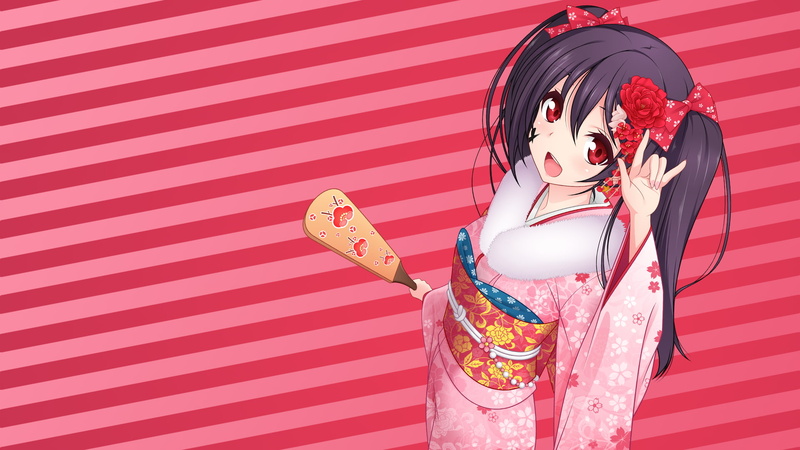 striped, 1080P, lifestyles, traditional clothing, clothing, Yazawa Nico, red, emotion, anime girls, beautiful woman, pattern, pink color, indoors, standing