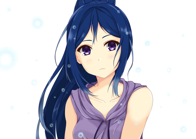 young adult, blue hair, headshot, Matsuura Kanan, real people, white background, violet eyes, hairstyle, beauty, portrait, Love Live! Sunshine, women, young women