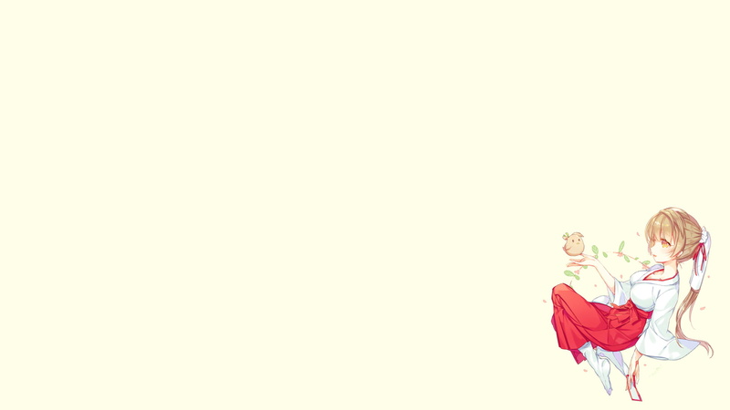 white background, nature, clear sky, one person, sky, sleeved, red, character, long, Minami Kotori, young adult, studio shot, anime girls, clothing, miko