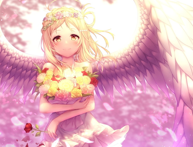 one person, Love Live!, blonde, creativity, nature, pink color, spirituality, 720P, outdoors, religion, plant, flowering plant, flower, art and craft