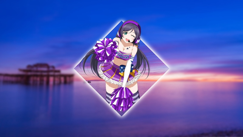 anime, multi colored, digital composite, sea, Love Live!, purple, blue, fashion, sky, picture-in-picture, nature, young adult, one person, water, 1080P