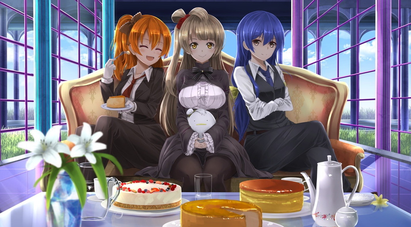 teapot, anime girls, portrait, redhead, human representation, indoors, three quarter length, anime, Love Live!, religion, representation, young adult, blue hair