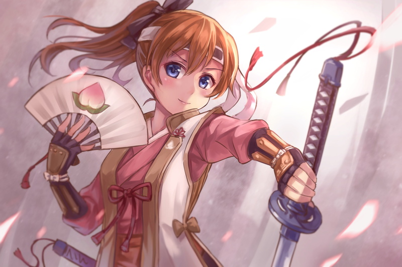 long hair, katana, anime, 2K, Love Live!, sword, Kousaka Honoka, anime girls