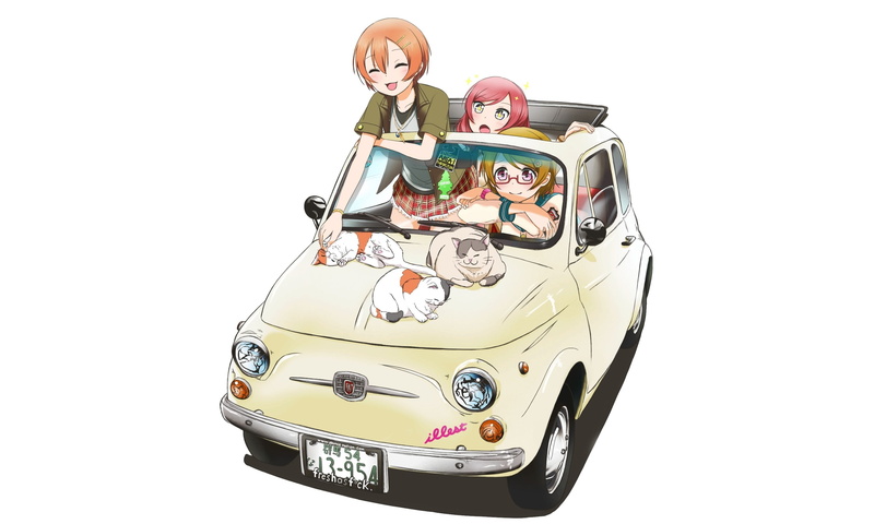koizumi hanayo, 2K, koizumi, cat, 3000x1800, love, anime girls, nishikino, anime, hoshizora rin, maki, girls, rin, car, hanayo, love live, nishikino maki