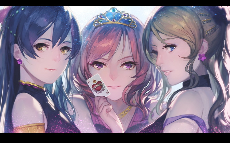 Ayase Eri, blue eyes, anime girls, Nishikino Maki, 720P, pink hair, anime, smiling, looking at viewer, Love Live!, Sonoda Umi, long hair