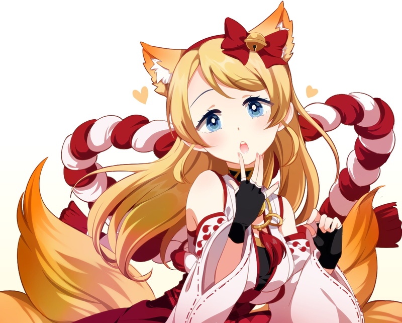 1080P, still life, sky, tail, anime girls, blue eyes, blonde, multi colored, studio shot, creativity, indoors, celebration, white background, long hair