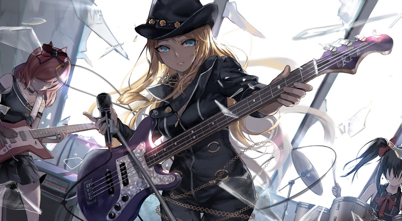 guitar, metal, indoors, representation, creativity, domestic animals, Ayase Eli, music, arts culture and entertainment, musical instrument, bodysuit, anime