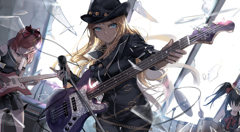 Yazawa Nico, long hair, Ayase Eli, Love Live!, 2K, guitar, bodysuit, anime, Nishikino Maki, anime girls