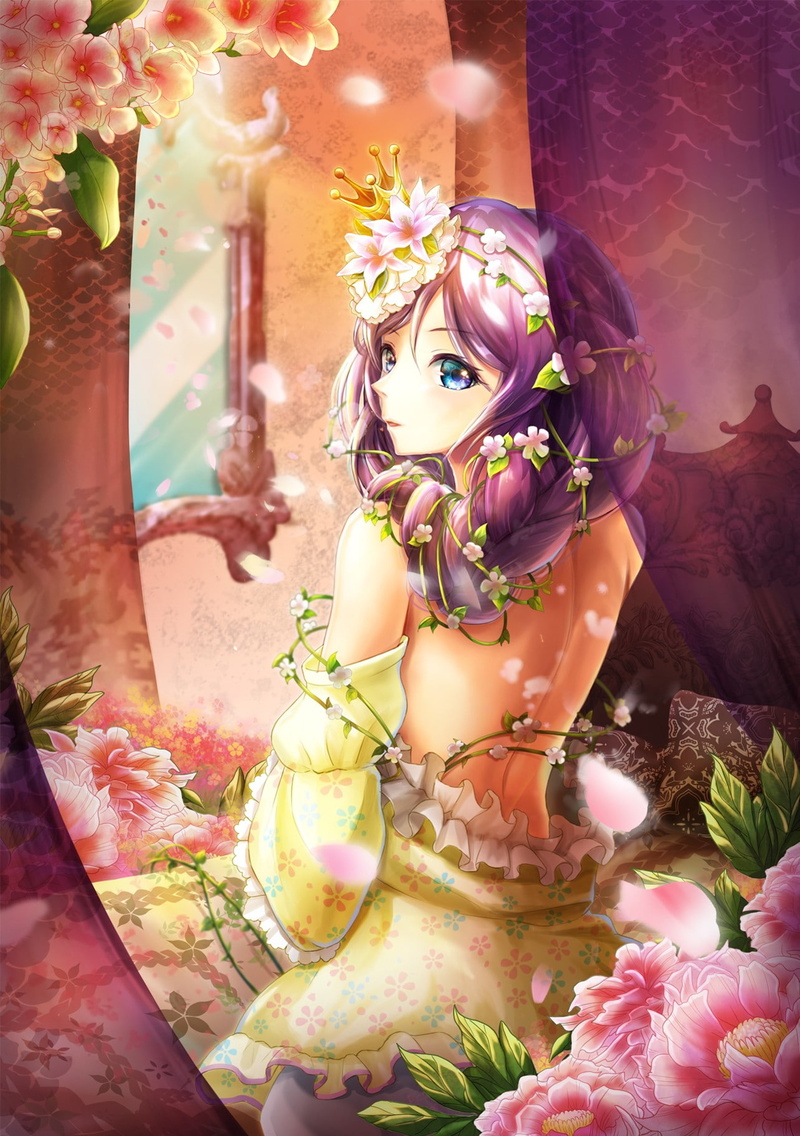 anime girls, multi colored, 720P, representation, craft, sculpture, male likeness, purple hair, flower, belief, blue eyes, plant, human representation