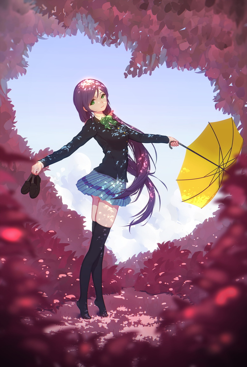 umbrella, school uniform, Toujou Nozomi, Love Live!, thigh-highs, 1080P