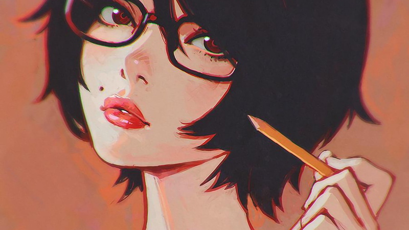 drawing, cartoon, Ilya Kuvshinov, glasses, 1080P