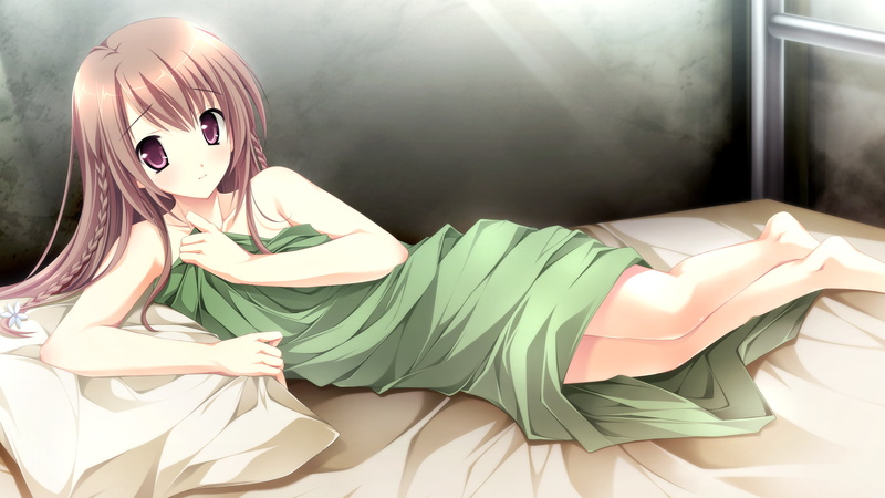 bed, canvas, barefoot, hair, kimishima, tsumugu, pink, miyama, long, otome, brown, eyes, mizuki, blush, trap, 2K, koi, game