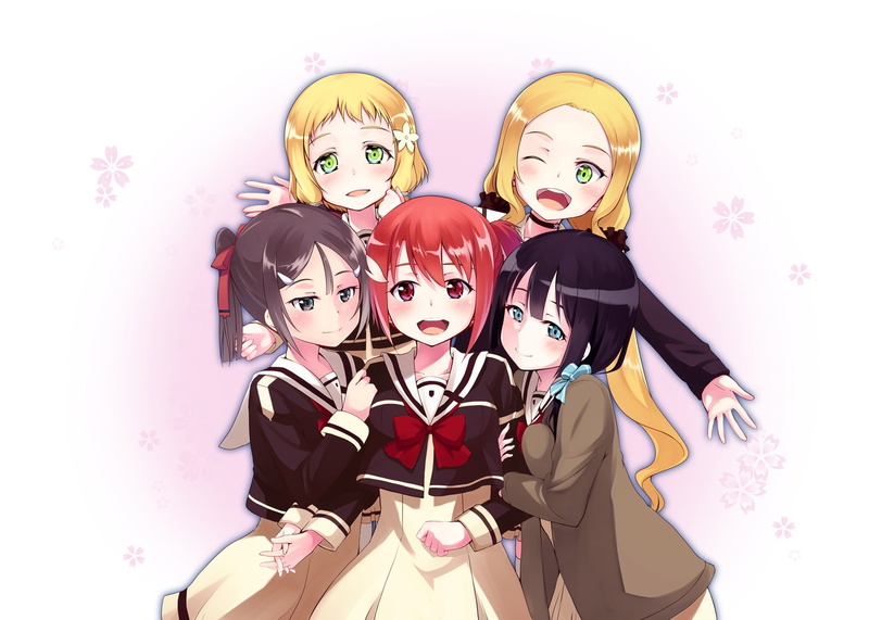 konachan, blush, ponytail, short, seifuku, blonde, red, wink, nanotsuki, yuuki, group, yuuna, aqua, eyes, com, brown, long, 720P, 243094, green, hair