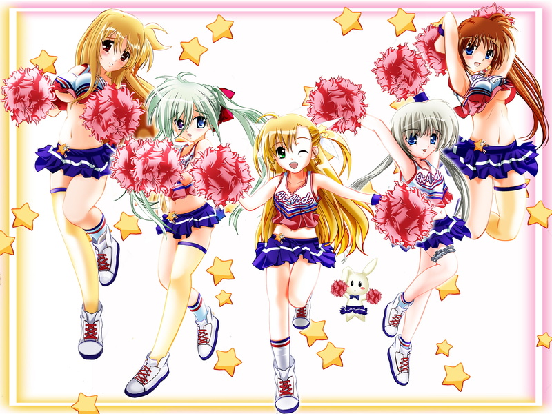 long, mahou, vivio, skirt, gray, 1080P, shoujo, nanoha, blush, red, socks, black, thighhighs, lyrical, brown, blue, junk, hair, twintails, green, navel