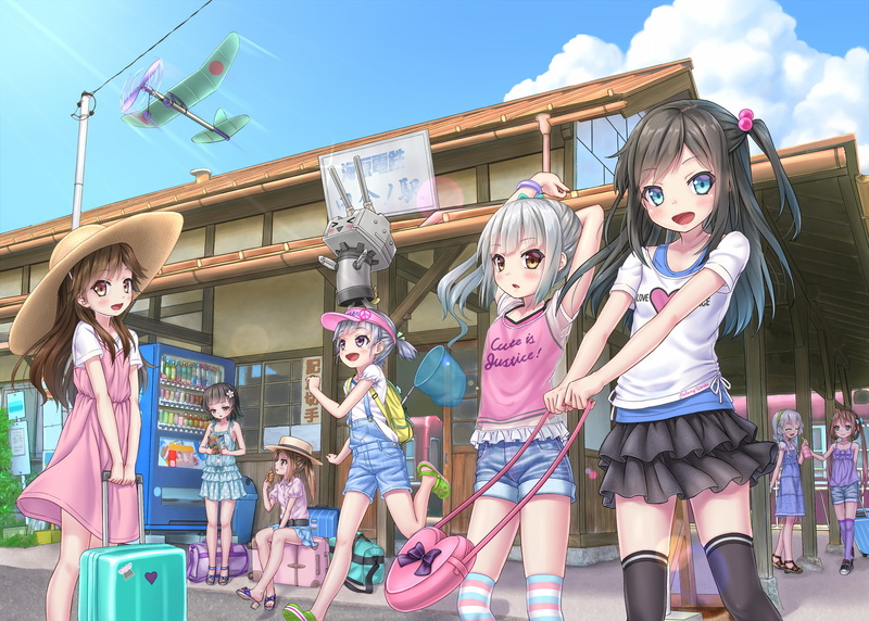 females, childhood, enjoyment, happiness, low angle view, child, loli, girls, offspring, 720P, summer, Anime, fun, women, real people, asashio, rensouhou-chan