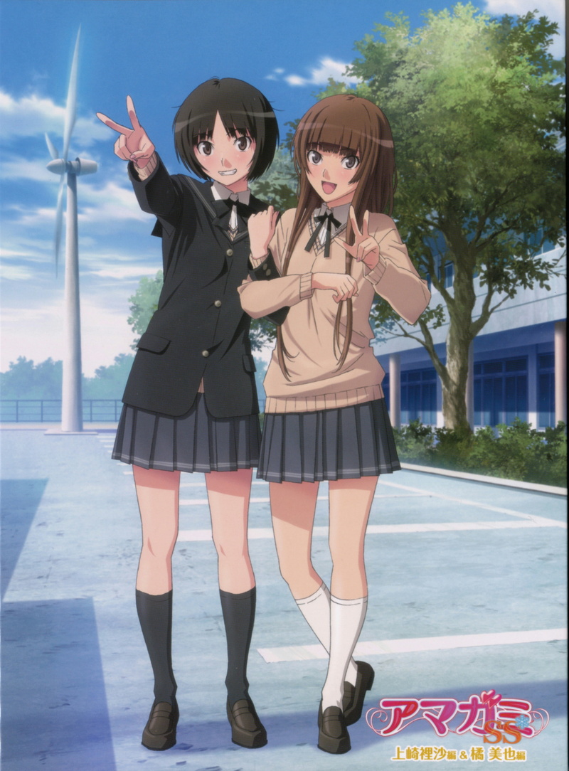 friendship, Amagami SS, women, outdoors, two people, anime girls, fashion, nature, smiling, clothing, uniform, standing, Kamizaki Risa, togetherness, young women