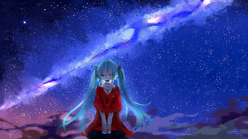 young adult, anime, crying, clothing, sadness, real people, space, one person, digital composite, 1080P, front view, Hatsune Miku, full length, outdoors