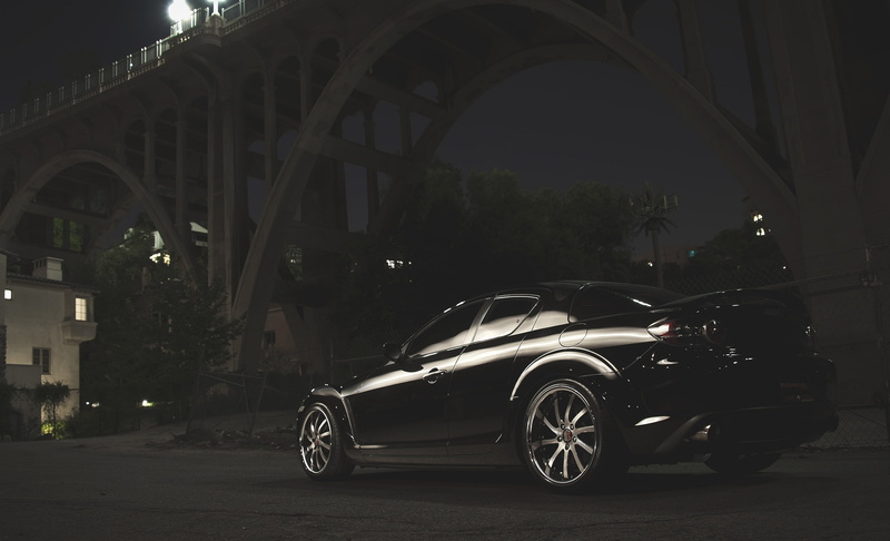 vintage car, RX8, travel, Mazda, motor vehicle, Bridge, city, 2K, illuminated, transportation, RX-8, outdoors, road, Night, car, no people, wheel, built structure