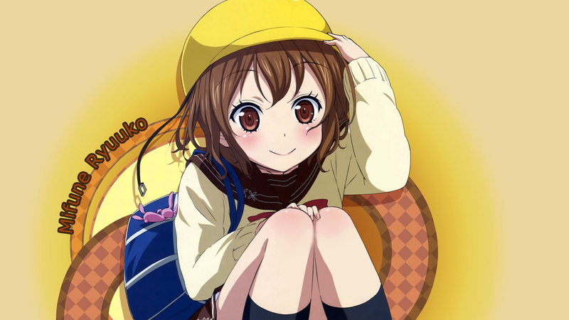 celebration, mifune, ryuuko, adult, illustration, yellow background, front view, cartoon, mask, girls, smile, smiling, mifune ryuuko, mask - disguise, one Person