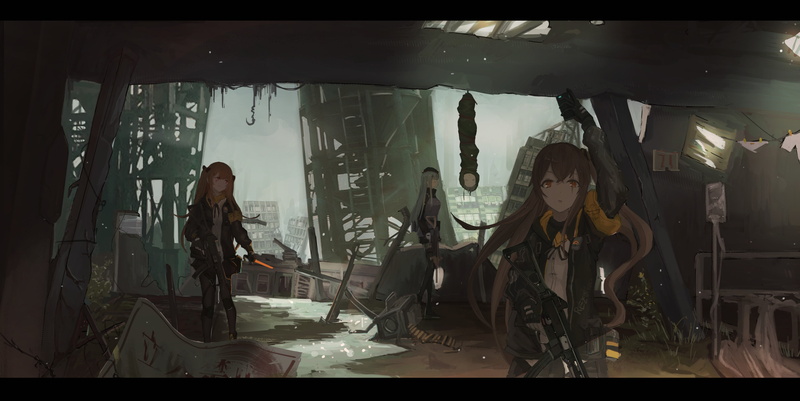 Girls Frontline, UMP9 (Girls Frontline), HK416 (Girls Frontline), anime, ump45 (Girls Frontline), 4K, Aer7o, anime girls, G11 (Girls Frontline)