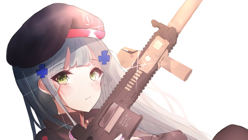 Girls Frontline, 1080P, Video Game, White Hair, Long Hair, Green Eyes, HK416 (Girls Frontline), Gun