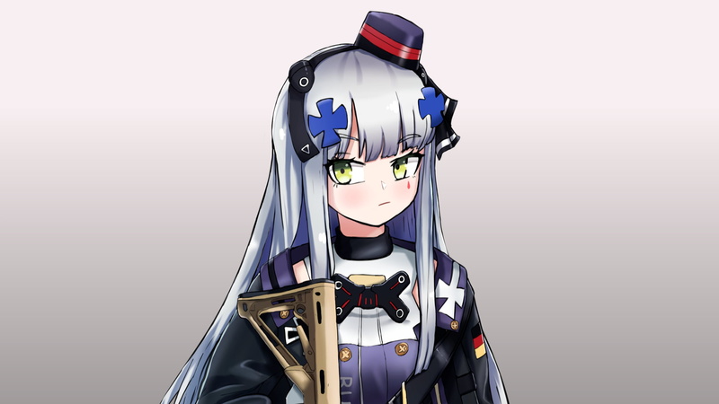 Girls Frontline, 1080P, Video Game, Grey Hair, HK416 (Girls Frontline), Girl, Green Hair