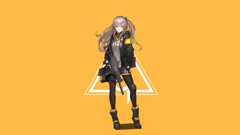 Gun, Long Hair, Smile, Video Game, Girls Frontline, 1080P, UMP45 (Girls Frontline), White Hair, Skirt
