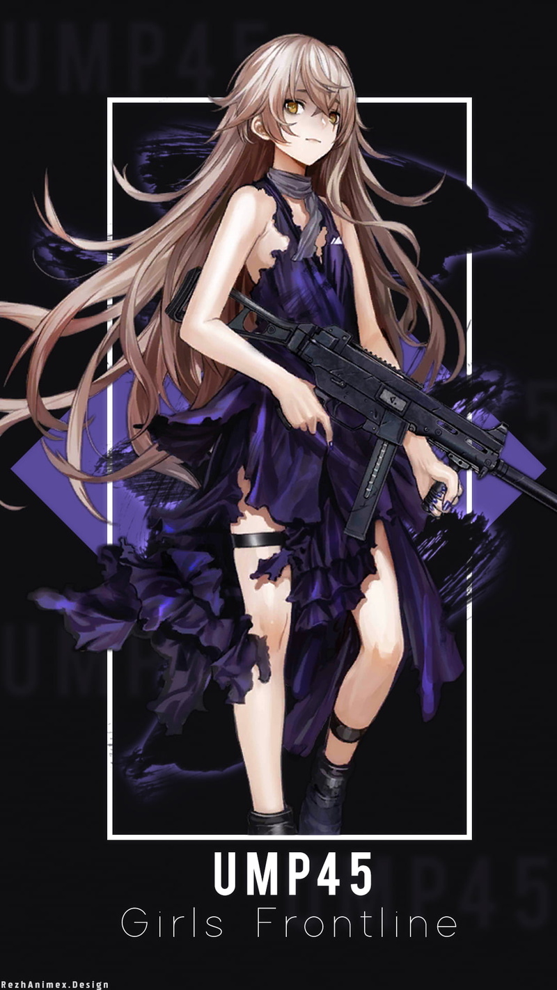 brunette, long hair, 1080P, Girl With Weapon, purple clothing, girl front line, ump45 (Girls Frontline)