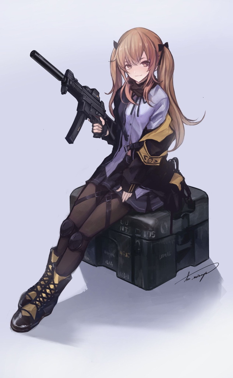 vertical, brunette, Girls Frontline, weapon, anime girls, anime, Girls Frontline, portrait display, 1080P, Girl With Weapon, boots, skirt, ponytail, UMP9 (Girls Frontline)