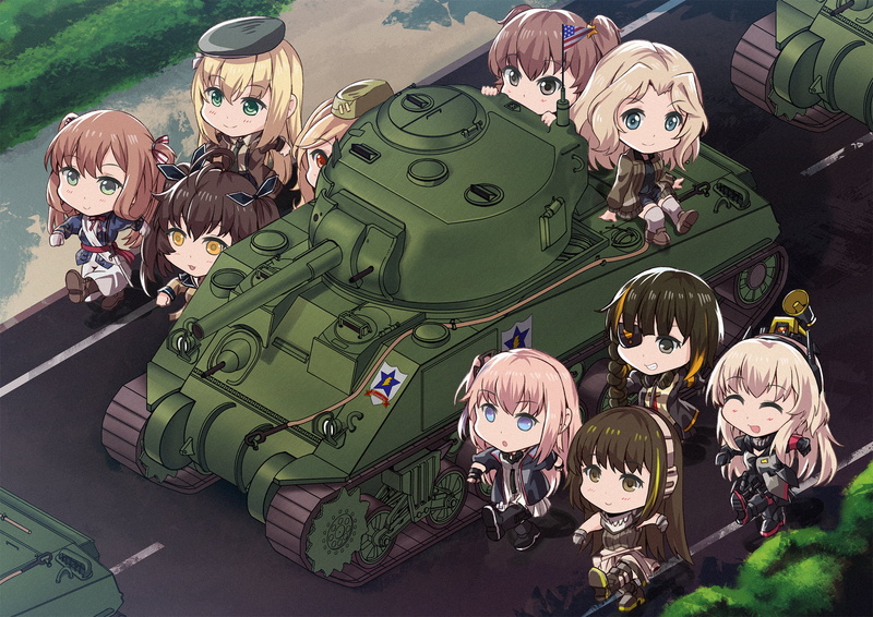 anime girls, group of women, Springfield (Girls Frontline), Kay (Girls und Panzer), Girls Frontline, chibi, m4a1 (girls frontline), m16a1 (Girls Frontline)