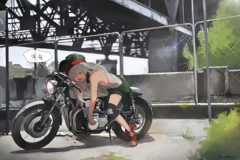 Long Hair, transportation, Girls Frontline, day, land vehicle, Hat, lifestyles, protection, real people, mode of transportation, men, headwear, full length