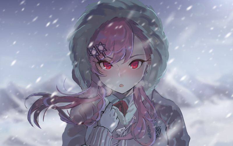 day, snow, sky, male likeness, anime, female likeness, cold temperature, digital composite, representation, pink hair, art and craft, 1080P, transparent
