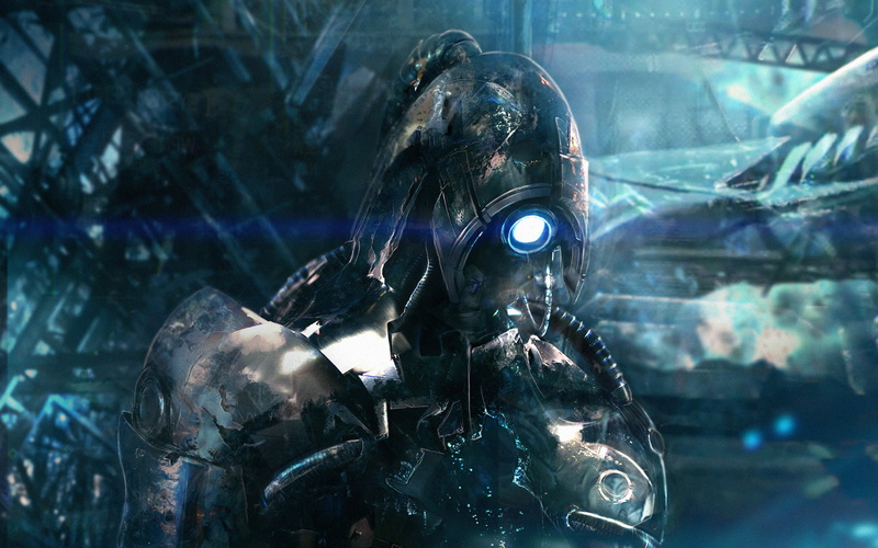 glass - material, horror, industry, Mass Effect 2, blue, robot, Legion, gas, transparent, radioactive Warning Symbol, men, protective Mask - Workwear, armed Forces