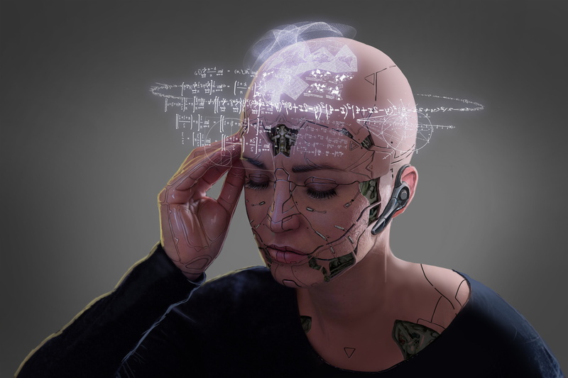 cyborg, bald head, futuristic, artwork, women, science fiction, 4K, digital art