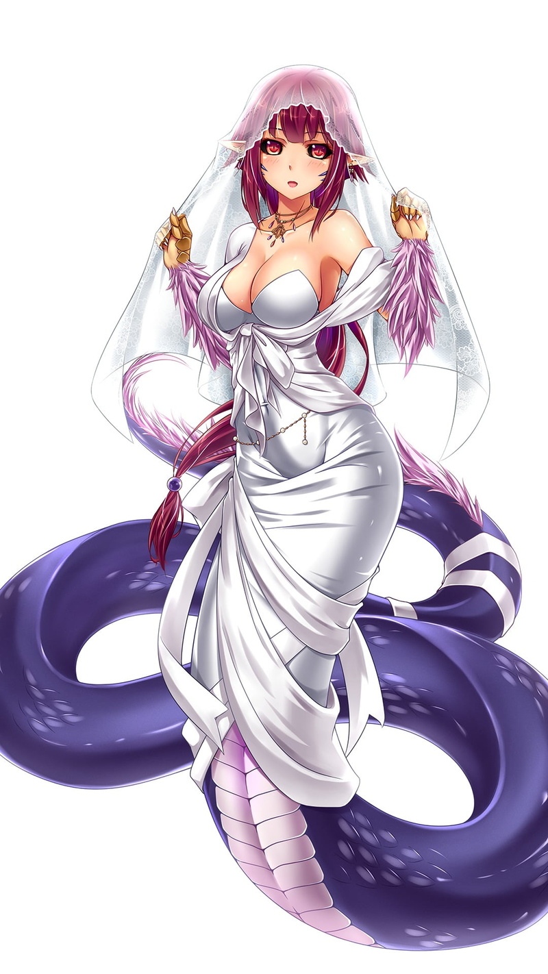 females, fashion, looking at camera, beauty, portrait, cleavage, adult, purple, woman, white background, white dress, red eyes, long hair, 1080P