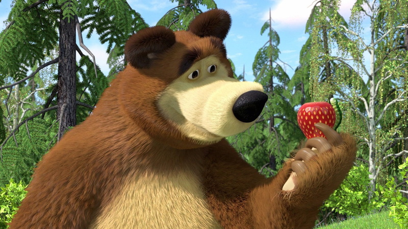 bear, Masha and the bear, 1080P, strawberry, cartoon