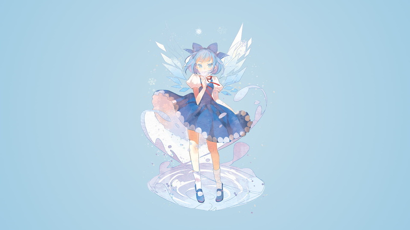 anime, blue eyes, anime girls, 1080P, hair bows, wings, Cirno, Touhou, blue dress