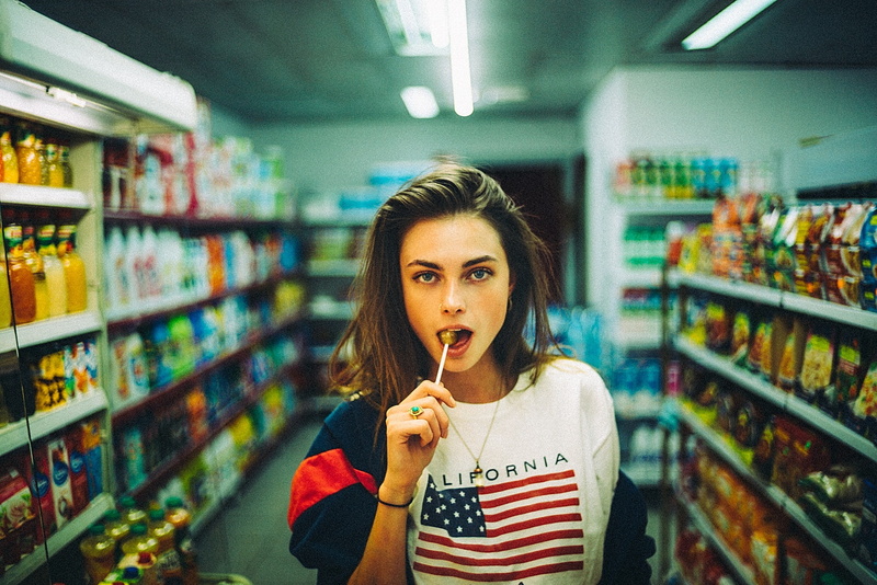 1080P, women, André Josselin, portrait, lollipop