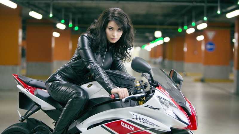 1080P, Yulia Snigir, leather jackets, Russian, black hair, motorcycle