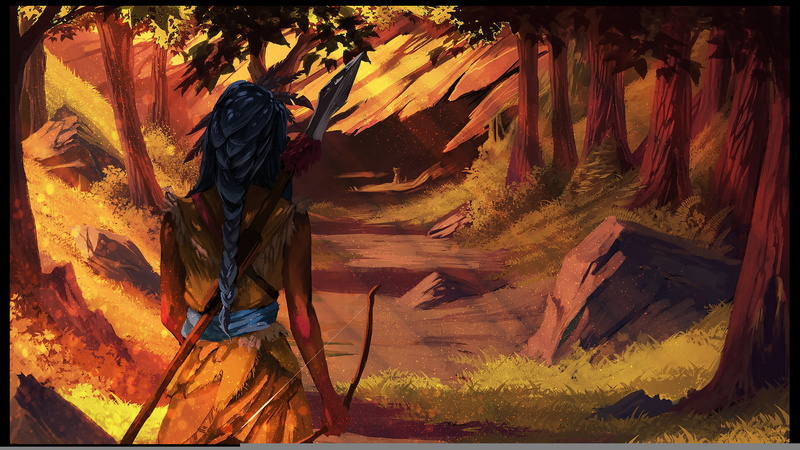 braids, 1080P, fantasy art, landscape, Native Americans, Gustavo Arteaga, spear, digital art