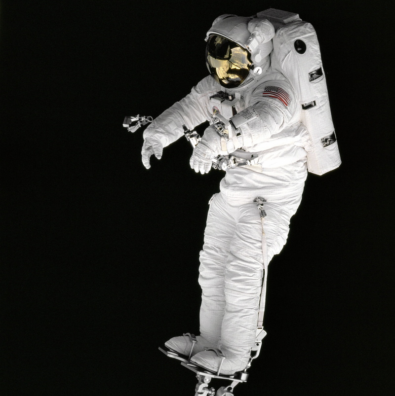 pack, full length, indoors, portrait, one man only, protection, copy space, space suit, space-walk, people, beautiful, space, astronaut, suit, black Background