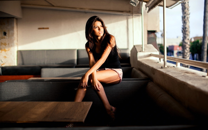 sitting, model, women, looking away, hot pants, urban decay, legs, brunette, thighs, long hair, 2K, open mouth