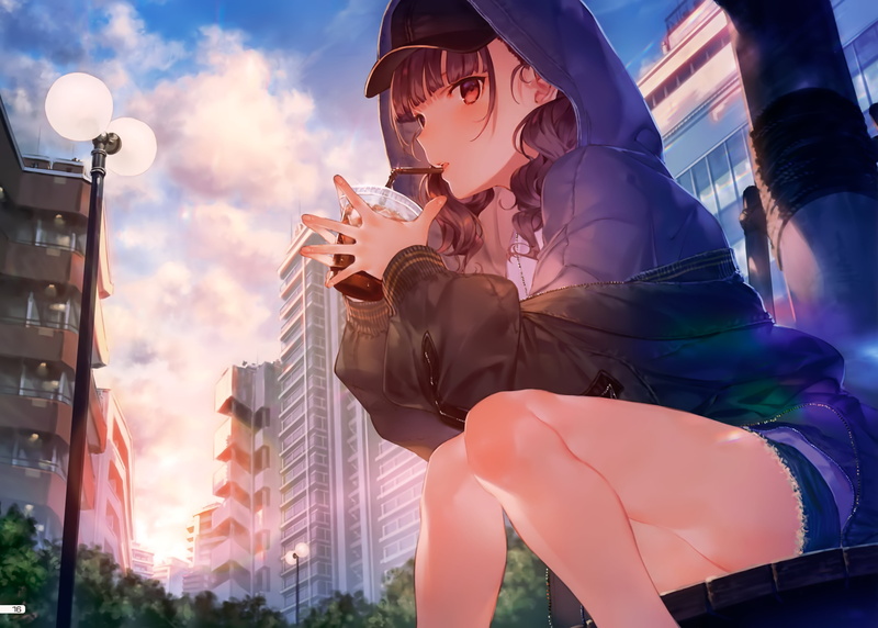 hoods, hot pants, soda, baseball cap, 2K, anime girls
