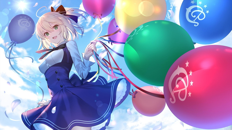 Saber (Fate Series), Fate Series, Blue Dress, Green Eyes, Balloon, Artoria Pendragon, 1080P, Fate/Stay Night, Blonde