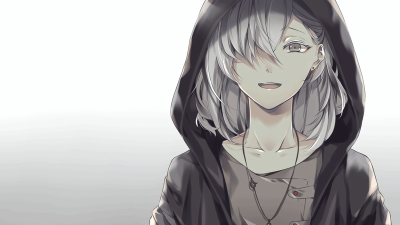 anime art, 1080P, white hair, hoodie