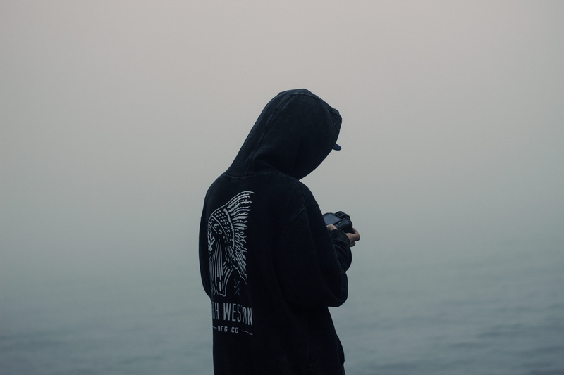 contemplation, women, fog, water, sky, hoodie, looking, body, man, person, nature, sea, real people, young men, hood - clothing, wearing, young adult, waist up