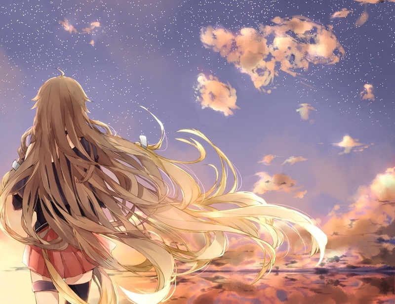 fragility, hair, 480P, vulnerability, beauty in nature, anime, jellyfish, cloud - sky, IA (Vocaloid), star - space, one person, outdoors, nature, anime girls