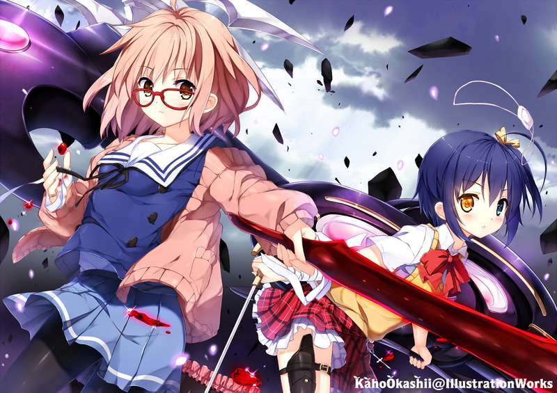 glasses, arts culture and entertainment, people, standing, spooky, anime, mask, Kyoukai no Kanata, anime girls, disguise, real people, leisure activity