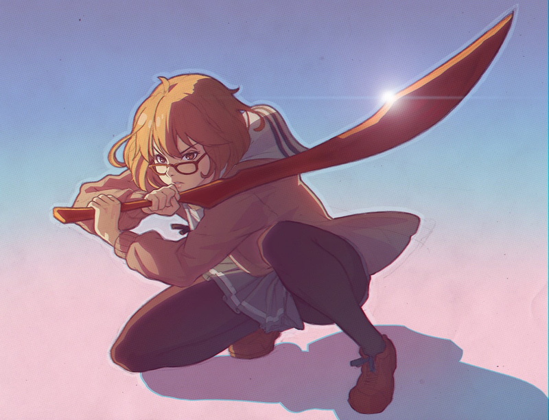 young adult, anime, art and craft, women, fun, low angle view, Kuriyama Mirai, anime girls, Kyoukai no Kanata, women with glasses, adult, creativity, shadow